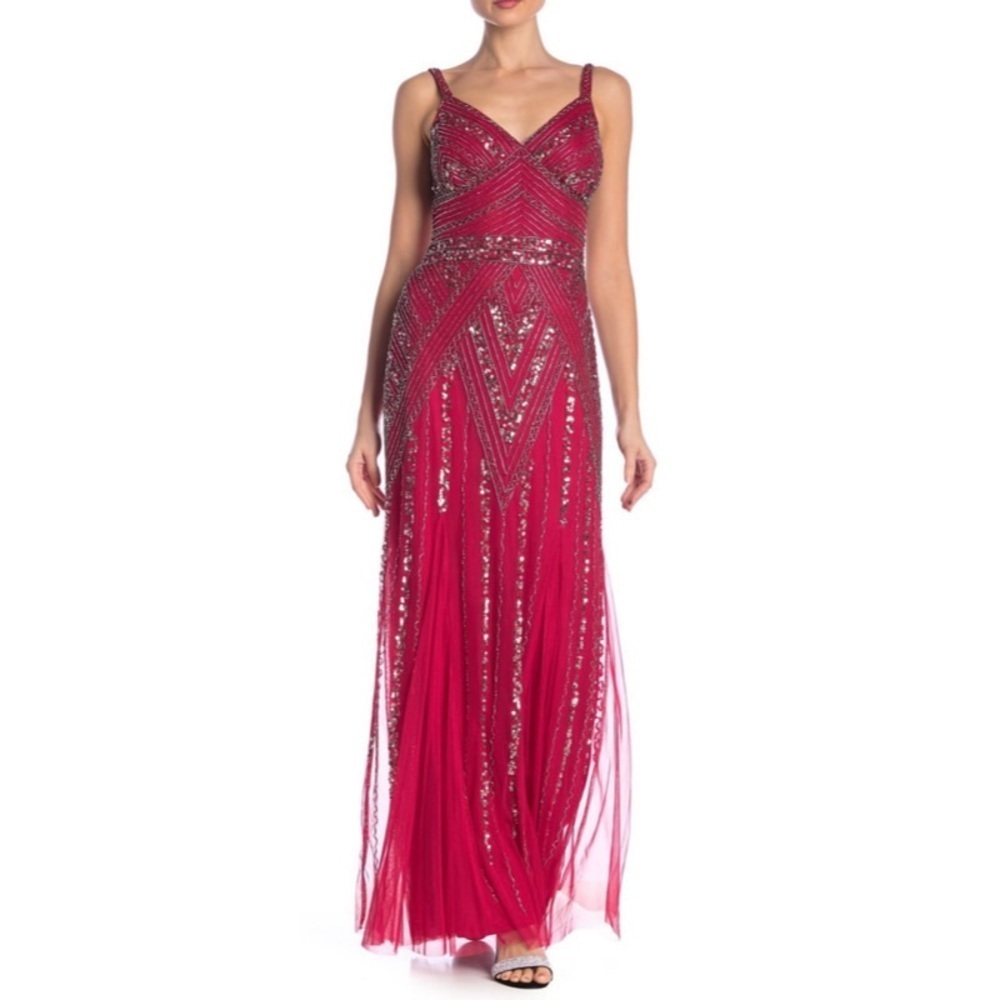 MARINA Red Maxi Dress with Silver Accents